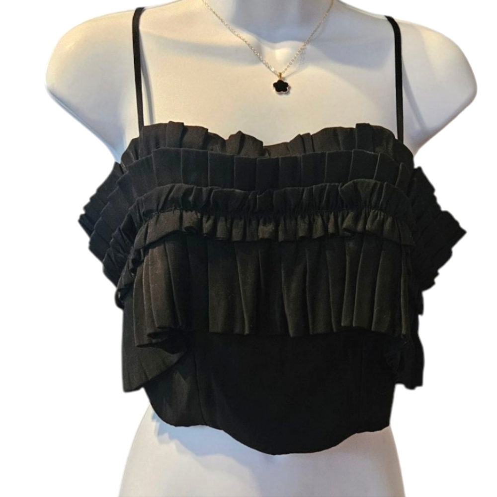 Do+Be Women's Black Ruffled Women's Top Size S